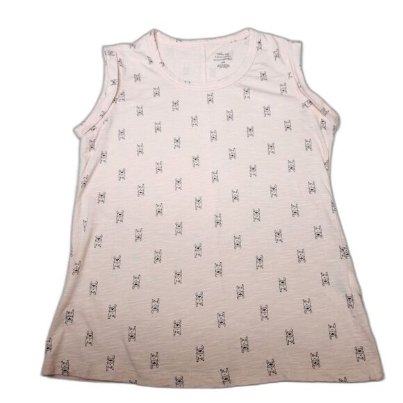 Banana Republic French Bulldog Malibu Tee Sz. S Pink Dog Print Sleeveless Top - Picture 6 of 8